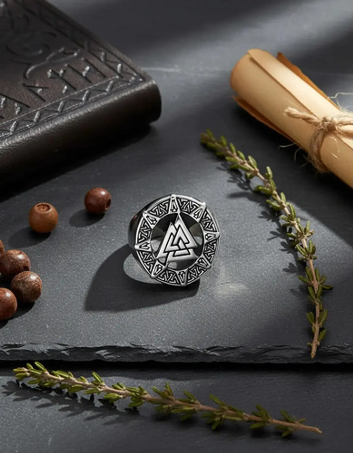 Anillo Acero Inoxidable Color Plata Triangulo Vikingo Hombre 4