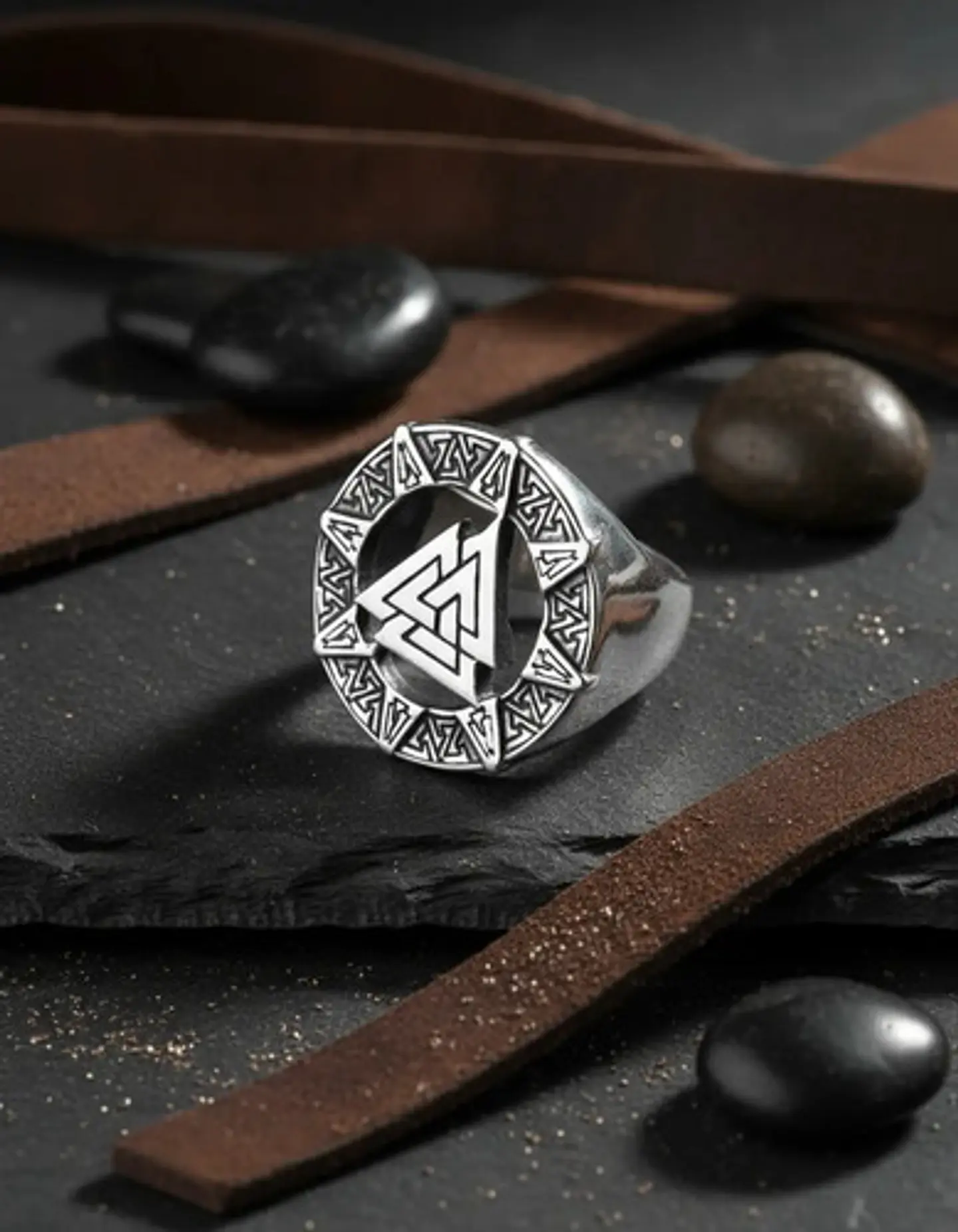 Anillo Acero Inoxidable Color Plata Triangulo Vikingo Hombre 5