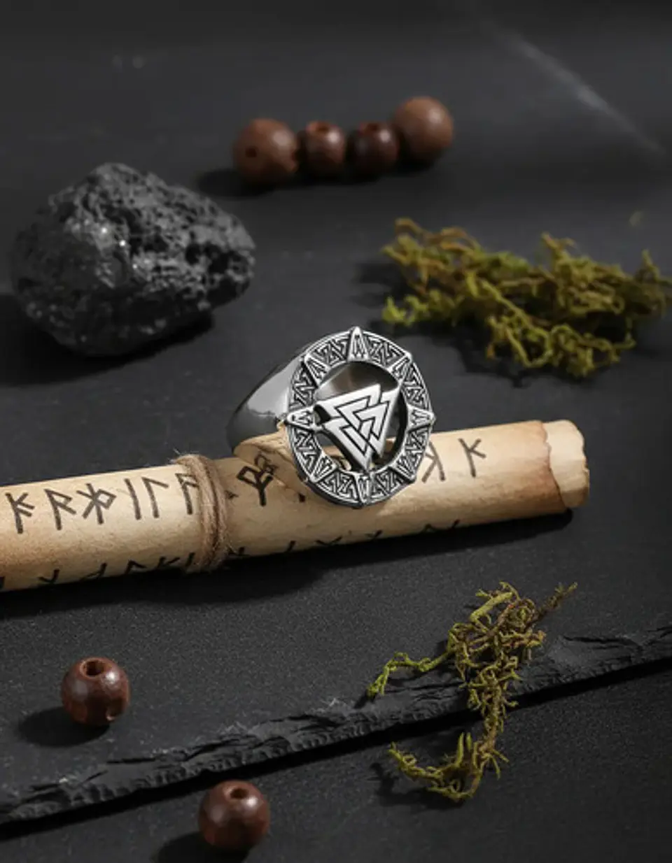 Anillo Acero Inoxidable Color Plata Triangulo Vikingo Hombre 6
