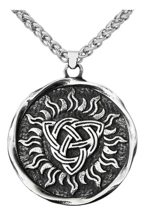 Collar Acero Inoxidable Color Plata Runa Vikingo Para Hombre