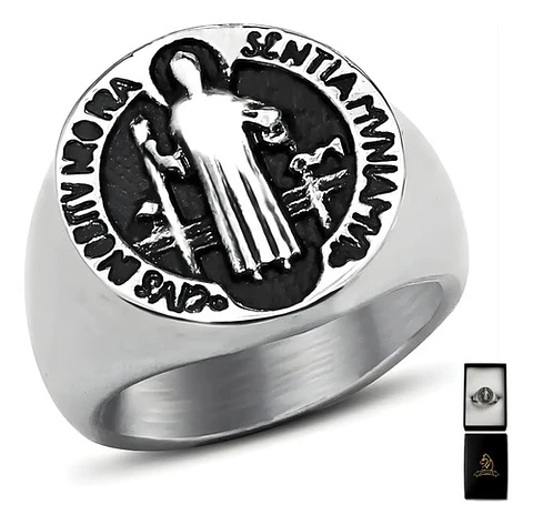 Anillo Acero Inoxidable Color Plata Biblia Jesús Para Hombre