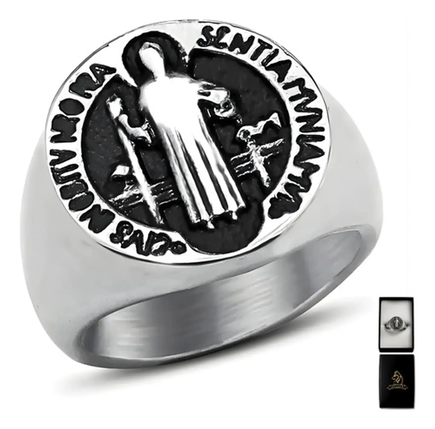 Anillo Acero Inoxidable Color Plata Biblia Jesús Para Hombre 1