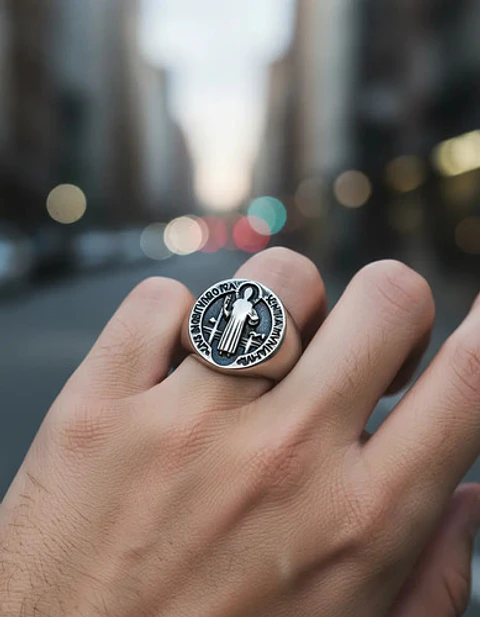 Anillo Acero Inoxidable Color Plata Biblia Jesús Para Hombre