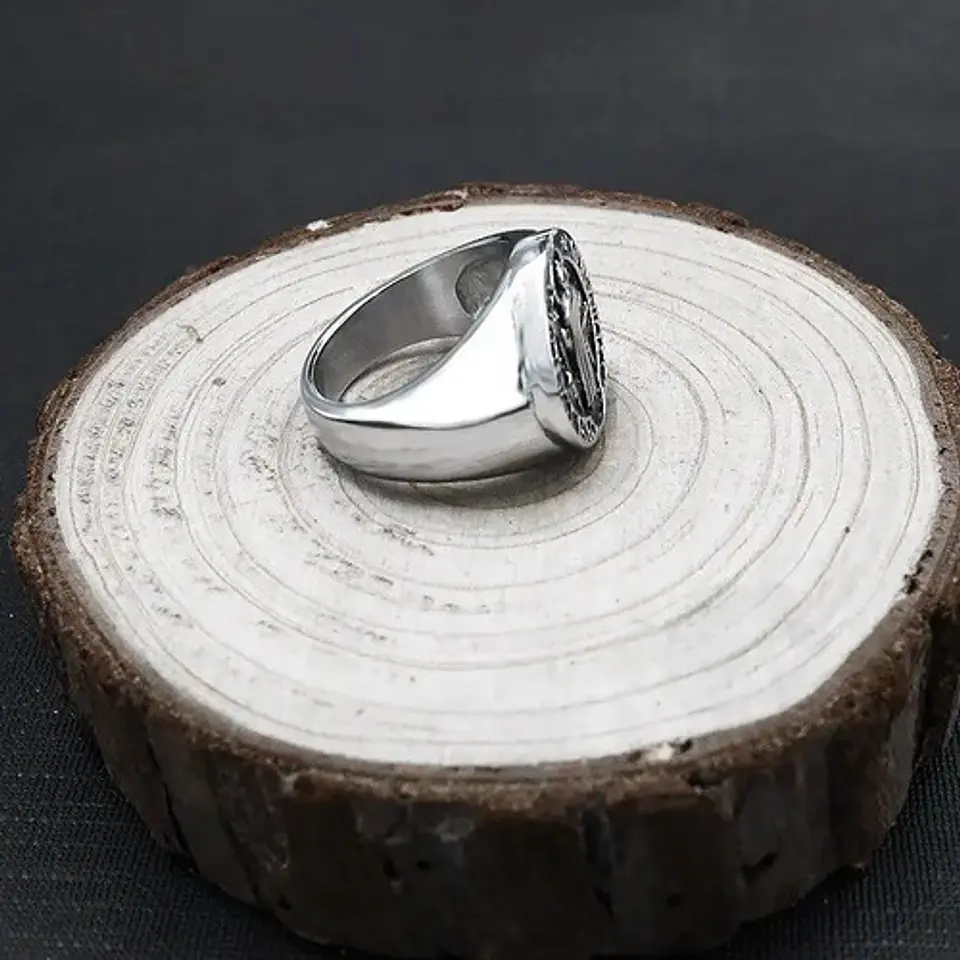 Anillo Acero Inoxidable Color Plata Biblia Jesús Para Hombre 6