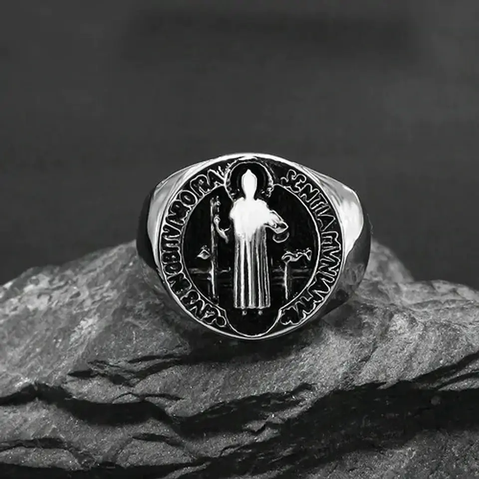 Anillo Acero Inoxidable Color Plata Biblia Jesús Para Hombre 7