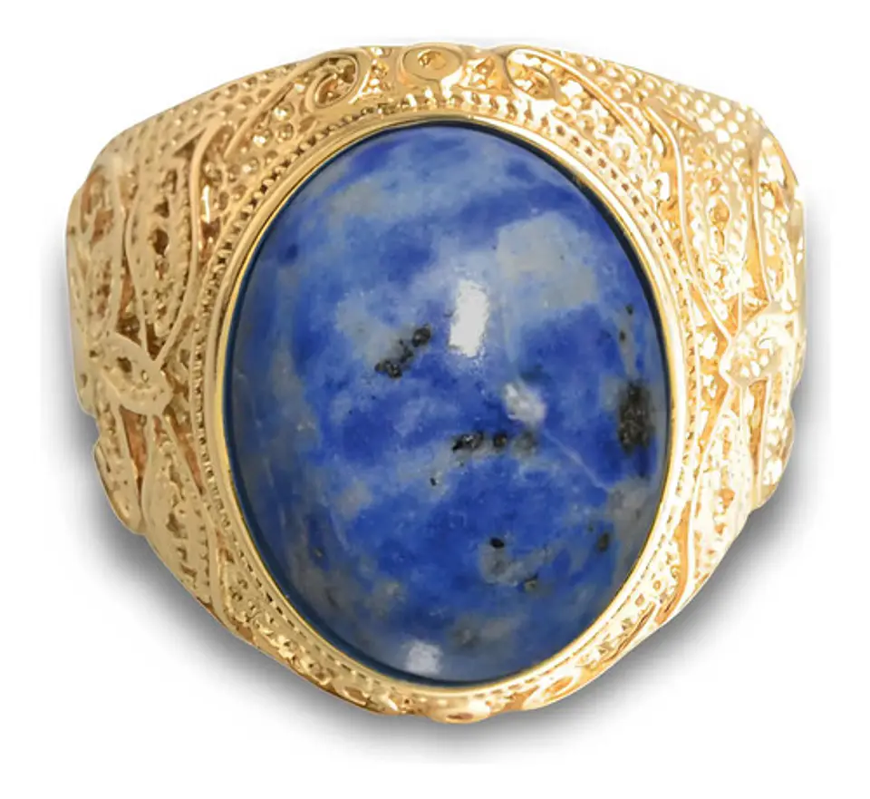 Anillo Gema Piedra Natural Lazuli Acero Inoxidable Hombre 3