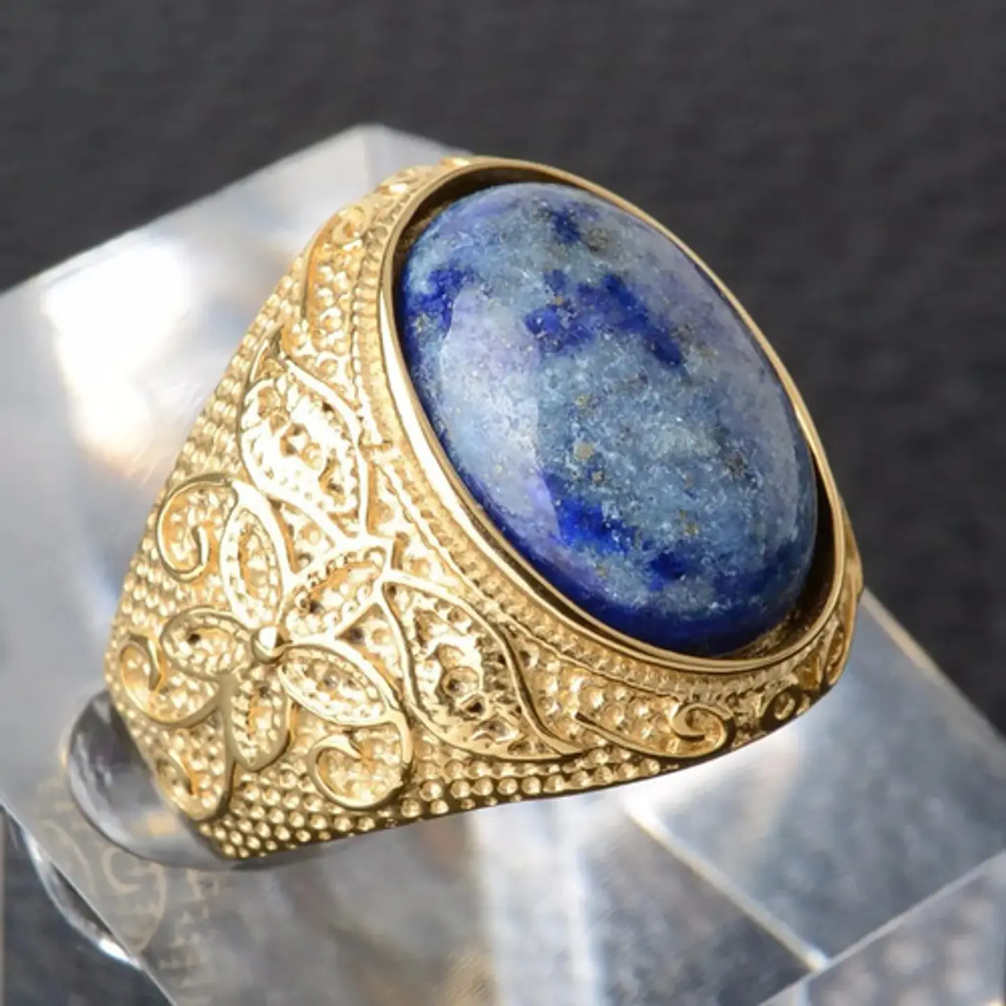 Anillo Gema Piedra Natural Lazuli Acero Inoxidable Hombre 6