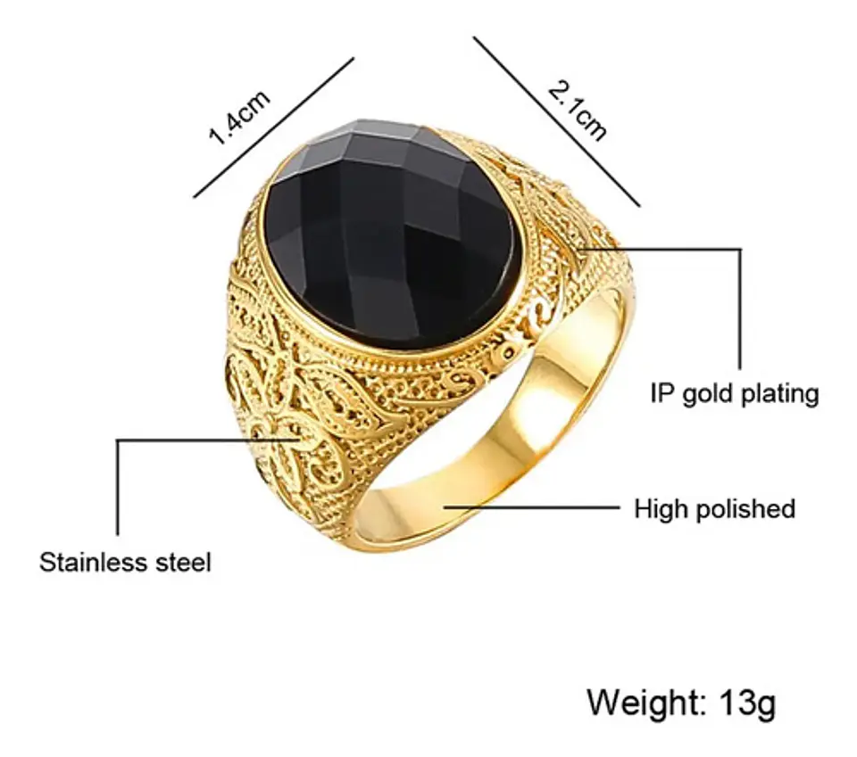 Anillo Gema Piedra Natural Lazuli Acero Inoxidable Hombre 8