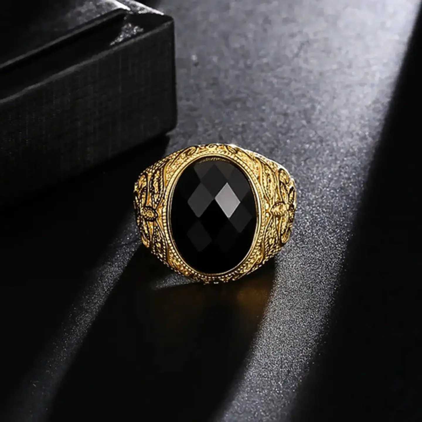 Anillo Gema Piedra Natural Lazuli Acero Inoxidable Hombre 10