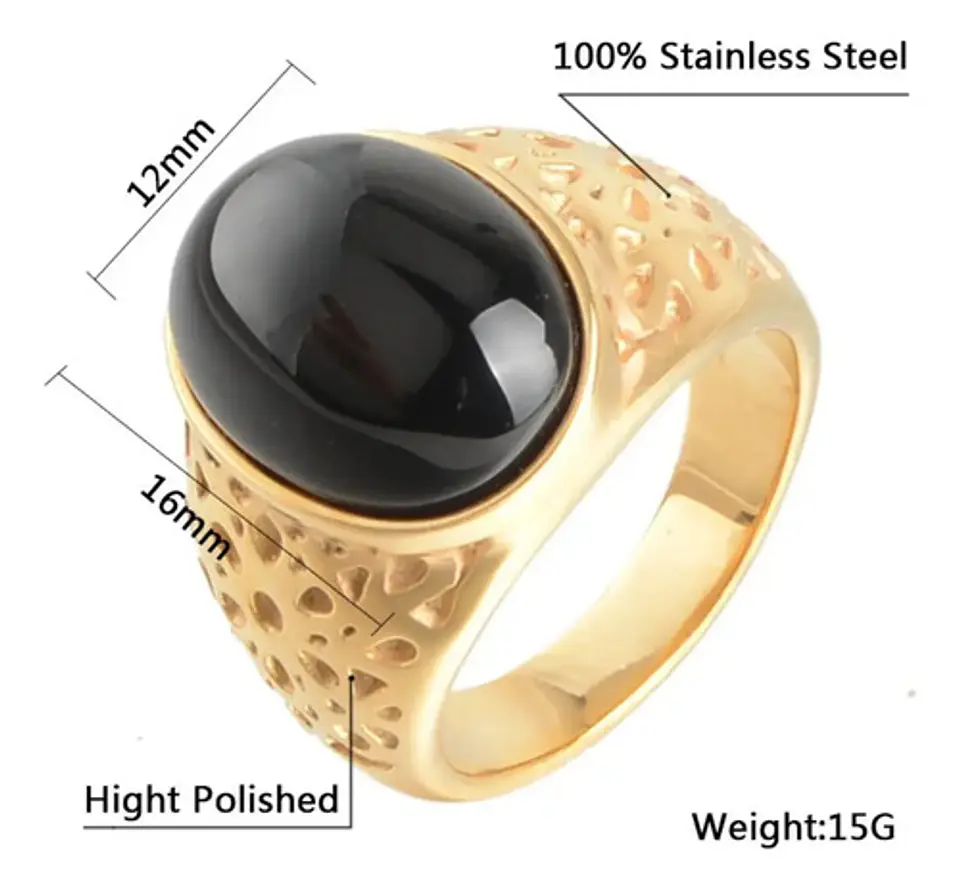 Anillo Gema Piedra Natural Lazuli Acero Inoxidable Hombre 14
