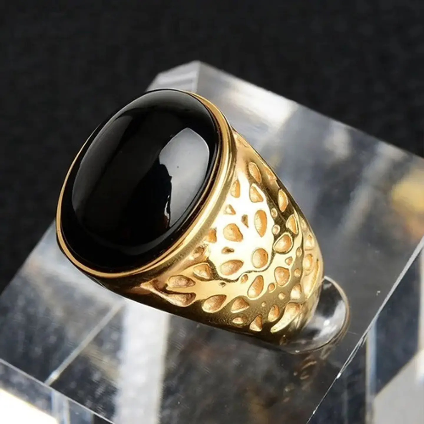 Anillo Gema Piedra Natural Lazuli Acero Inoxidable Hombre 15