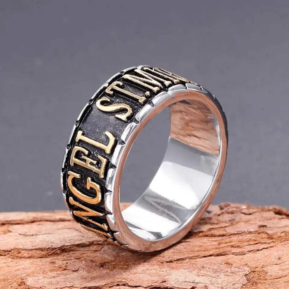 Anillo Argolla De Acero Color Plata Michael Arcángel Hombre 3
