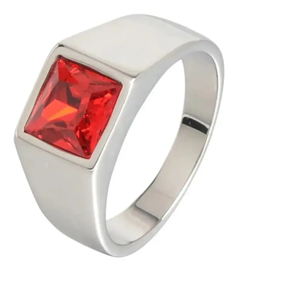 Anillo Color Plata Piedra Cz Acero Inoxidable Moderno Hombre 1