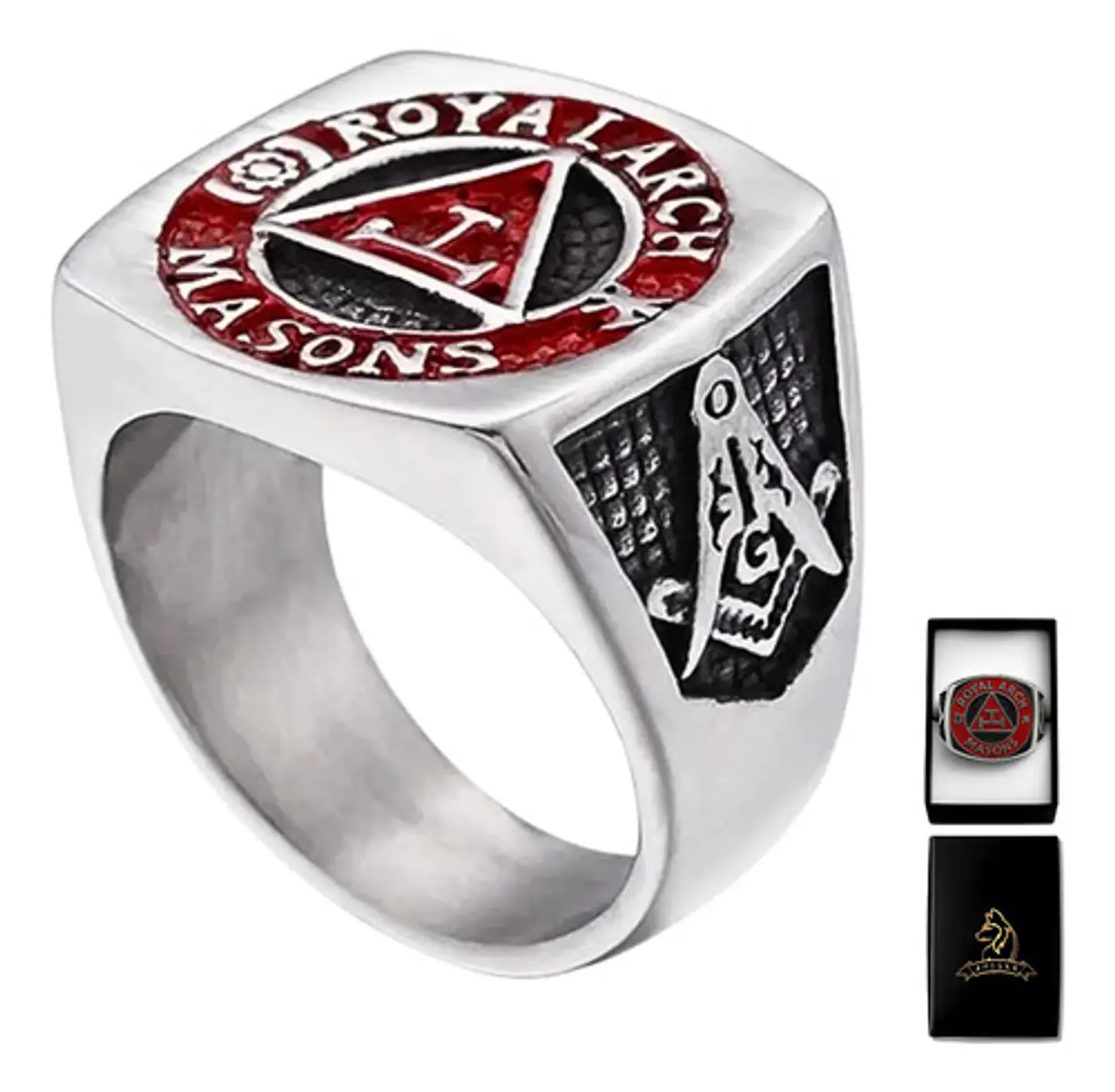 Anillo Acero Inoxidable Color Plata Masón Masonería Hombre 1