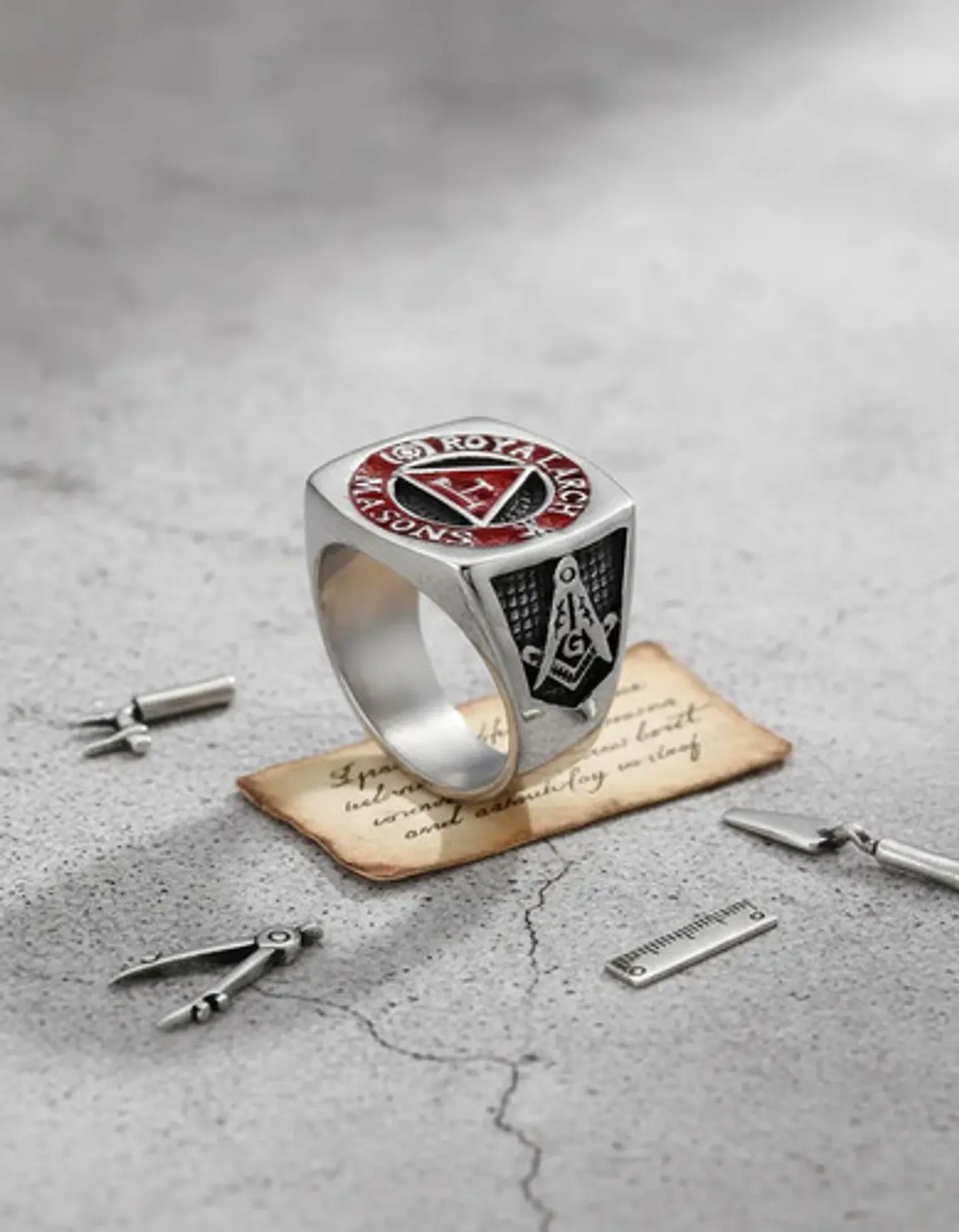 Anillo Acero Inoxidable Color Plata Masón Masonería Hombre 4