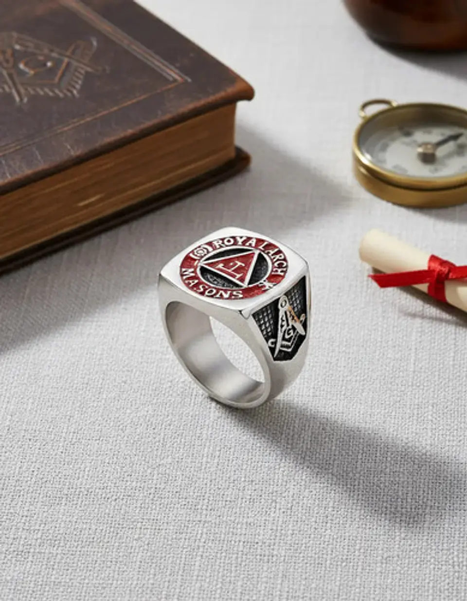 Anillo Acero Inoxidable Color Plata Masón Masonería Hombre 6