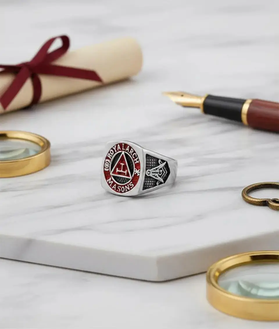 Anillo Acero Inoxidable Color Plata Masón Masonería Hombre 7