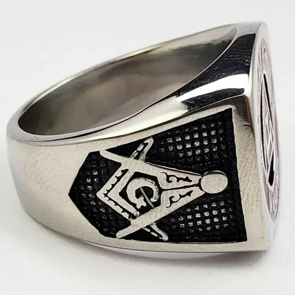 Anillo Acero Inoxidable Color Plata Masón Masonería Hombre 10