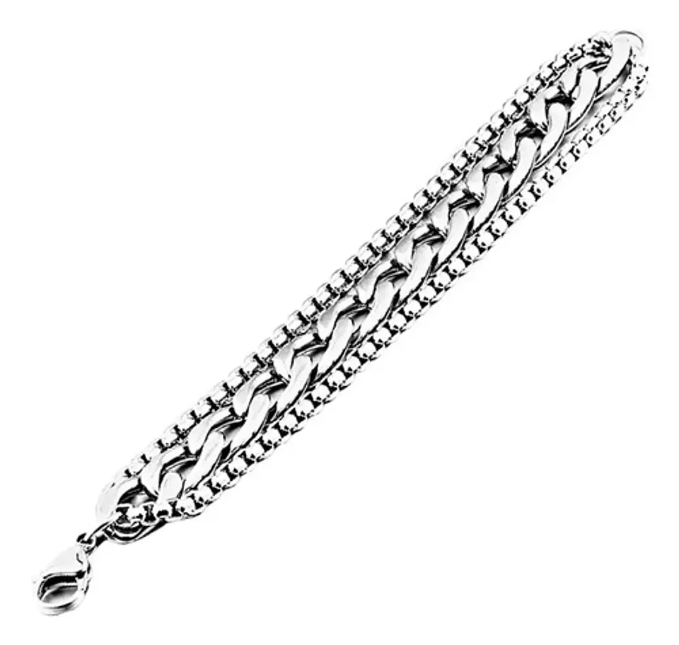 Pulsera Brazalete Acero Inoxidable Cadena Color Plata Hombre 1