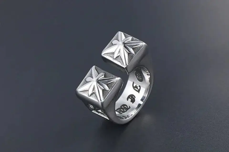 Anillo Acero Inoxidable Color Plata Dos Torres Para Hombre 2