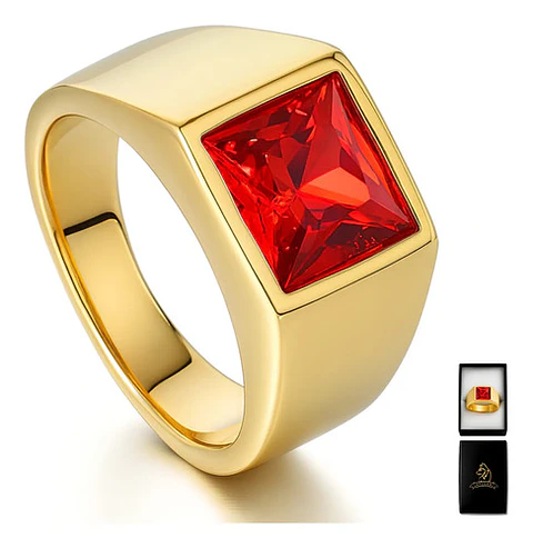 Anillo Clásico De Acero Color Oro Con Piedra Hombre Y Mujer