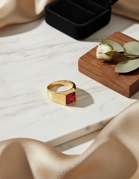 Anillo Clásico De Acero Color Oro Con Piedra Hombre Y Mujer