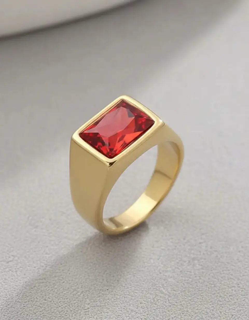 Anillo Clásico De Acero Color Oro Con Piedra Hombre Y Mujer 6