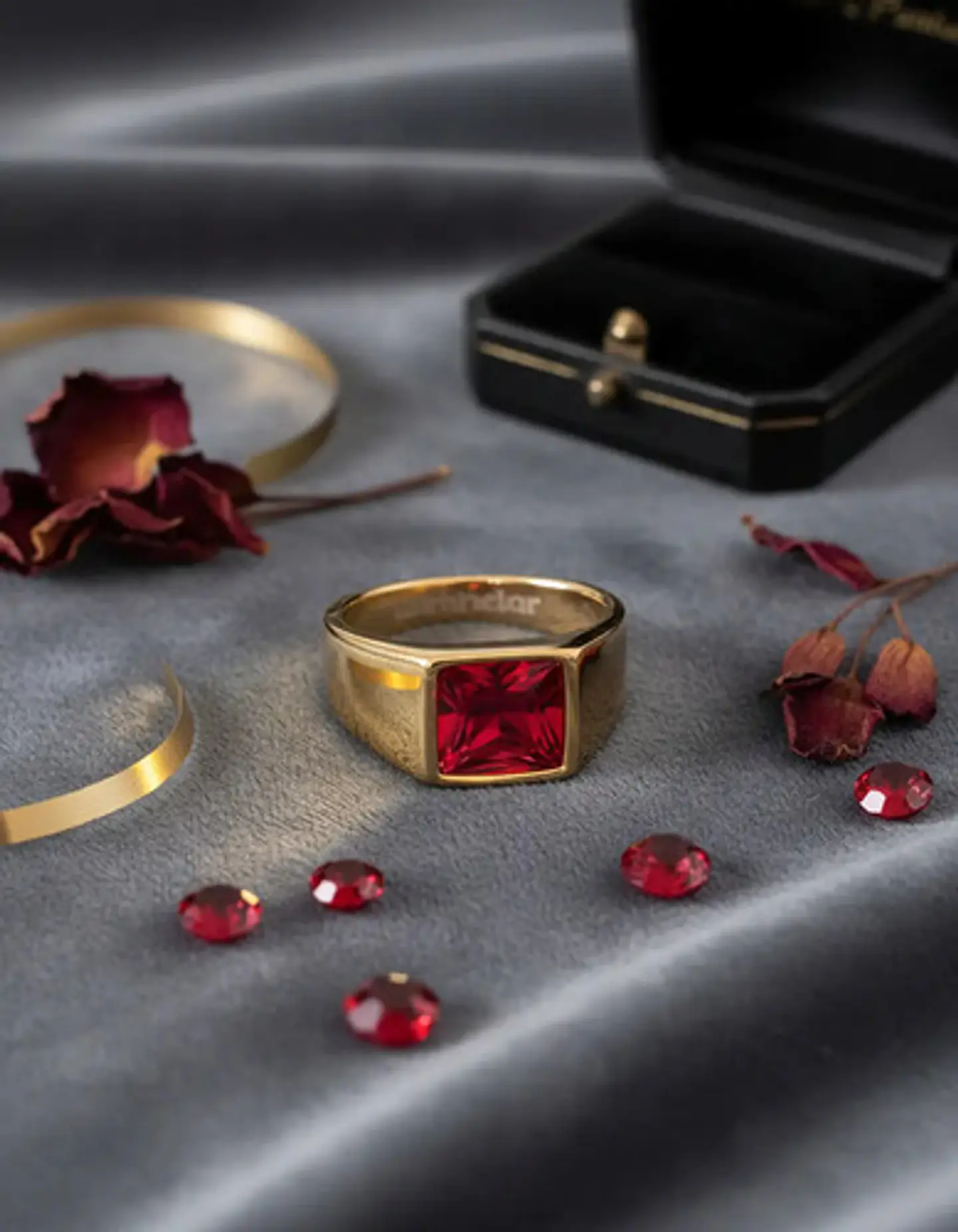 Anillo Clásico De Acero Color Oro Con Piedra Hombre Y Mujer 7