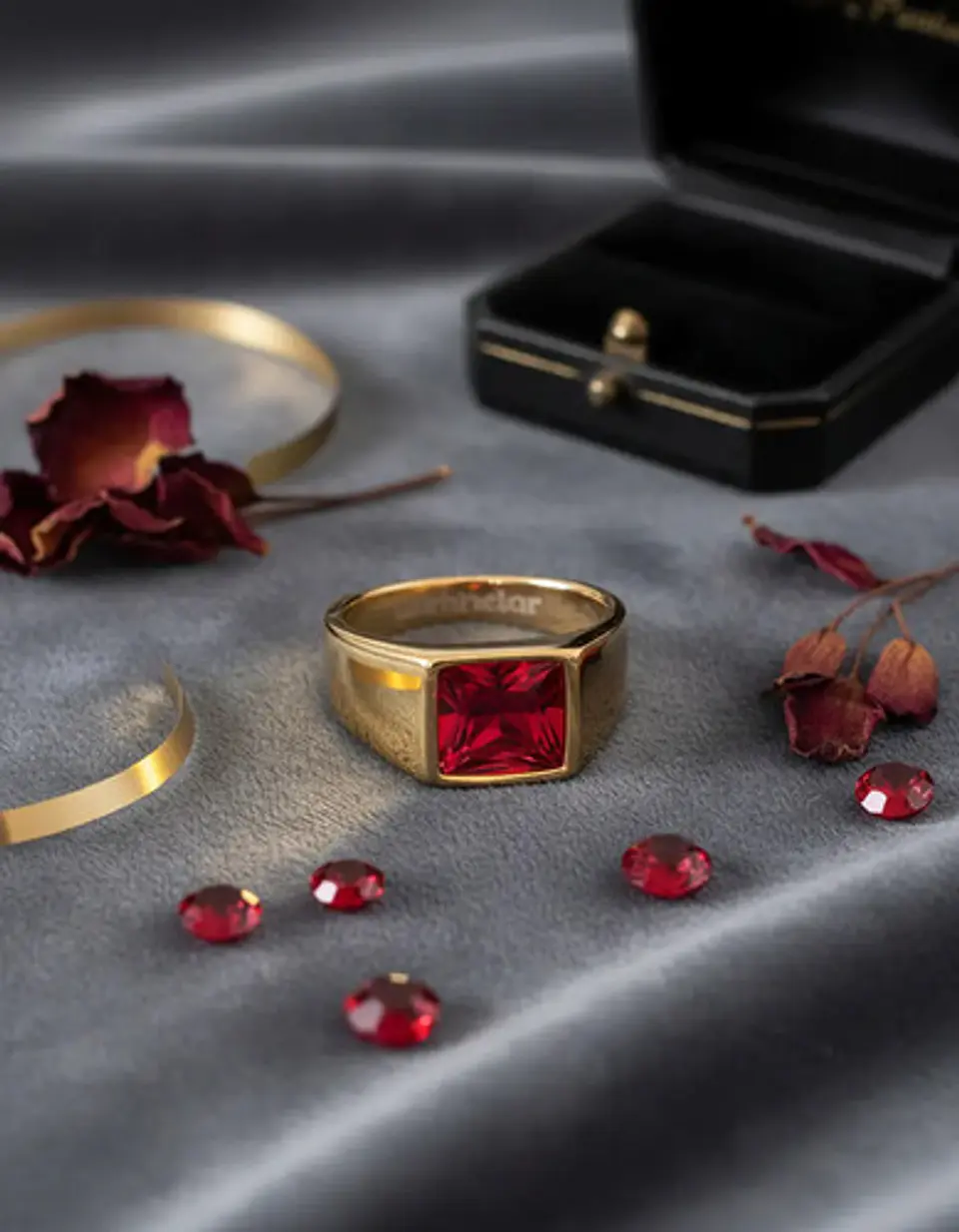 Anillo Clásico De Acero Color Oro Con Piedra Hombre Y Mujer 7