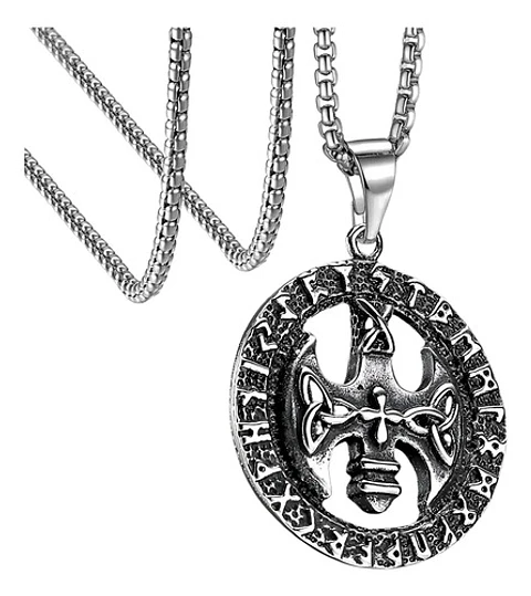 Collar Para Hombre Y Mujer Dije Circular Hacha Runas Vikingo