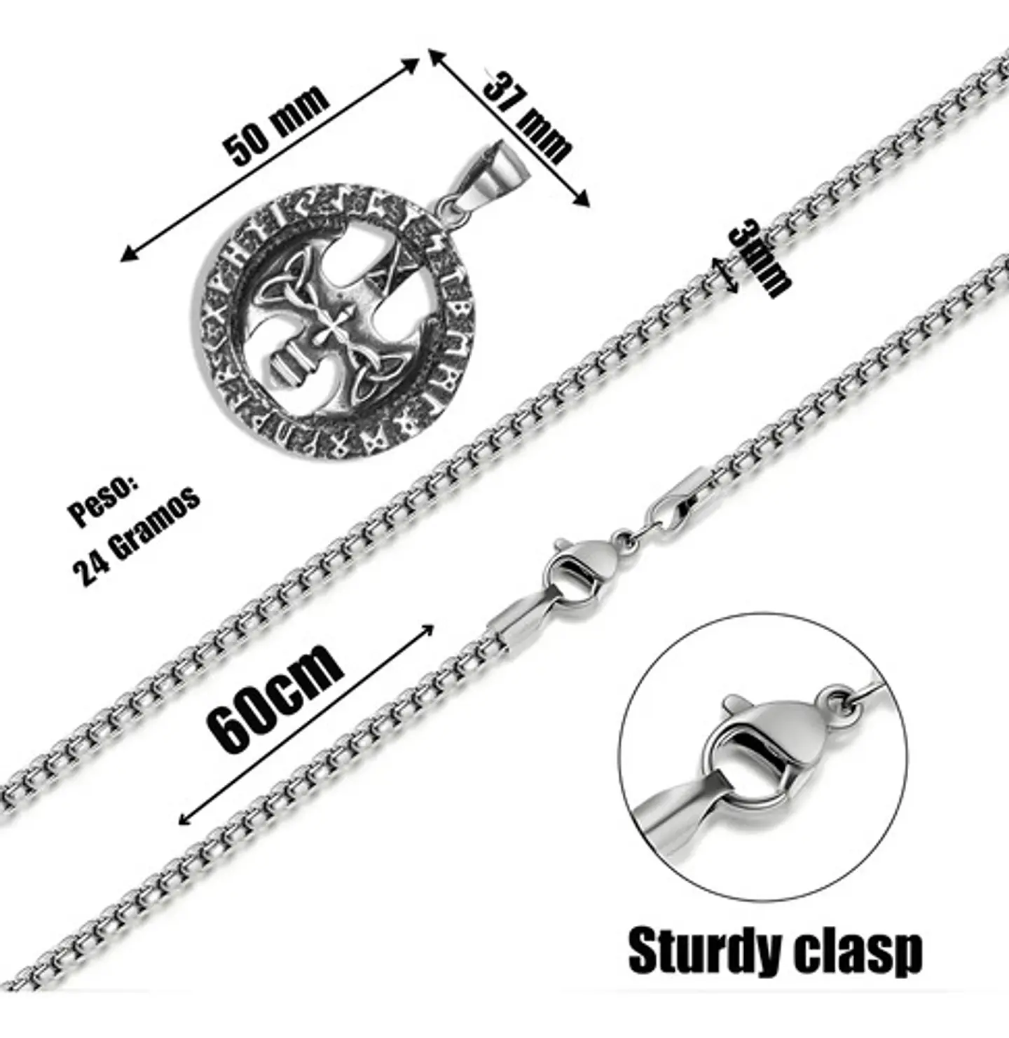 Collar Para Hombre Y Mujer Dije Circular Hacha Runas Vikingo 2