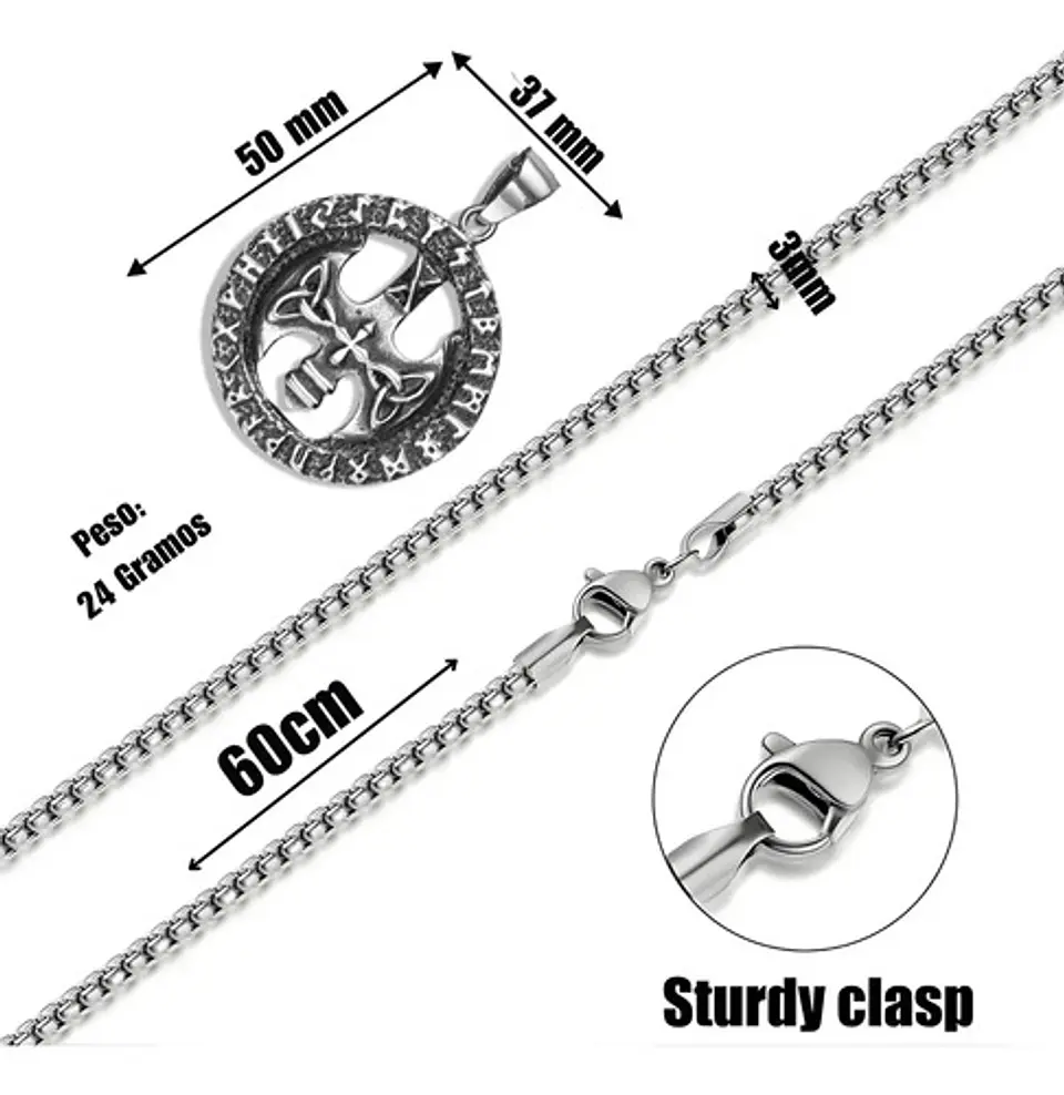 Collar Para Hombre Y Mujer Dije Circular Hacha Runas Vikingo 2