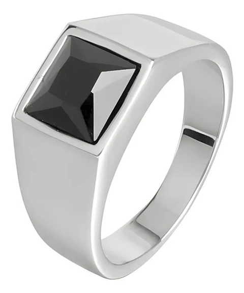 Anillo Color Plata Piedra Cz Acero Inoxidable Moderno Hombre