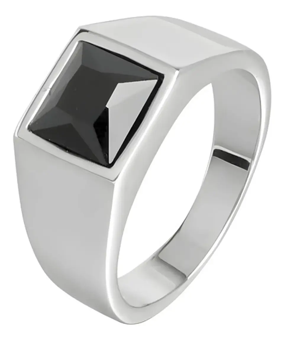 Anillo Color Plata Piedra Cz Acero Inoxidable Moderno Hombre 1