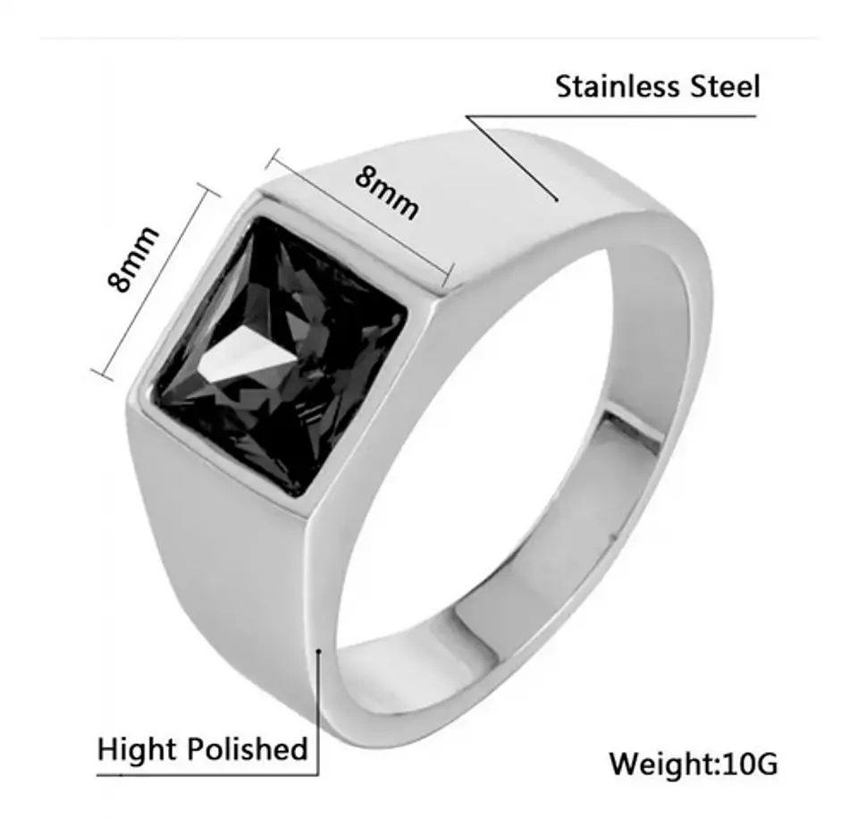 Anillo Color Plata Piedra Cz Acero Inoxidable Moderno Hombre 2