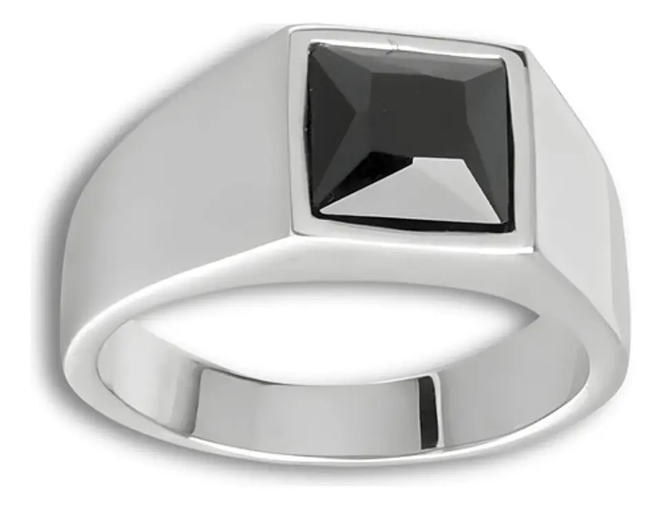 Anillo Color Plata Piedra Cz Acero Inoxidable Moderno Hombre 3