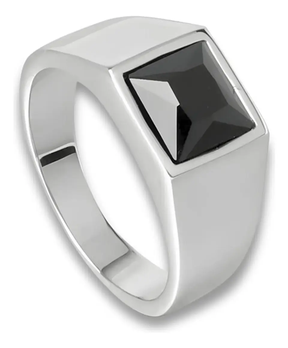 Anillo Color Plata Piedra Cz Acero Inoxidable Moderno Hombre 4