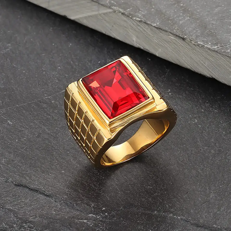 Anillo Color Oro Piedra Cz Clásico Acero Inoxidable Hombre 3