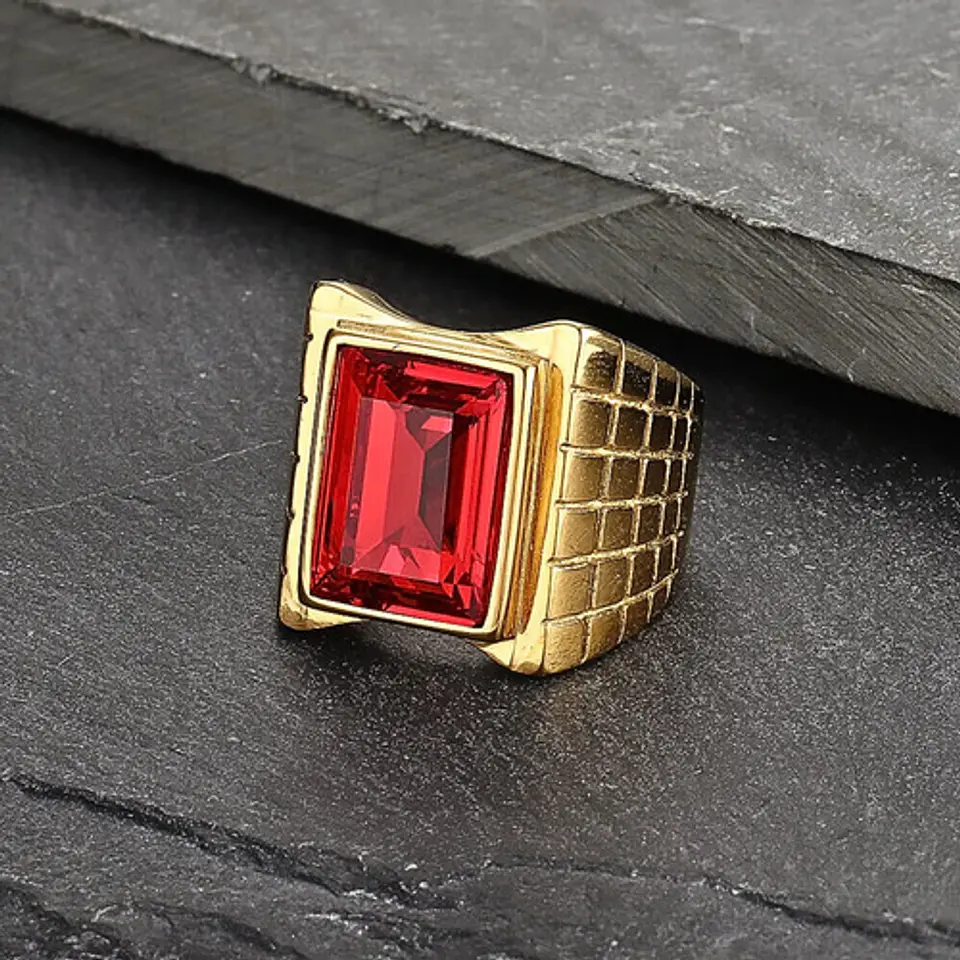 Anillo Color Oro Piedra Cz Clásico Acero Inoxidable Hombre 6