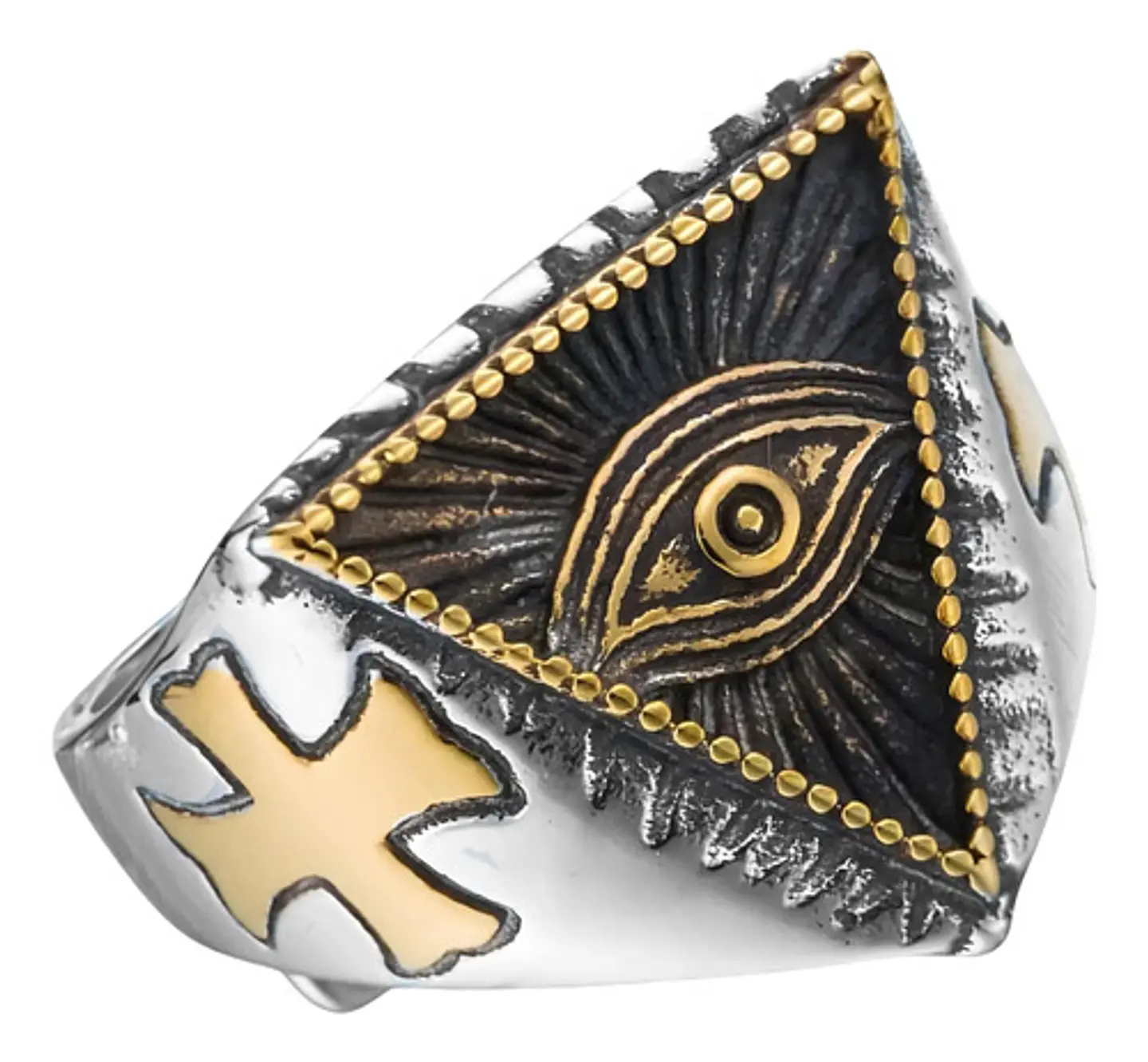 Anillo Color Plata Ojo Illuminati Acero Inoxidable Hombre 1