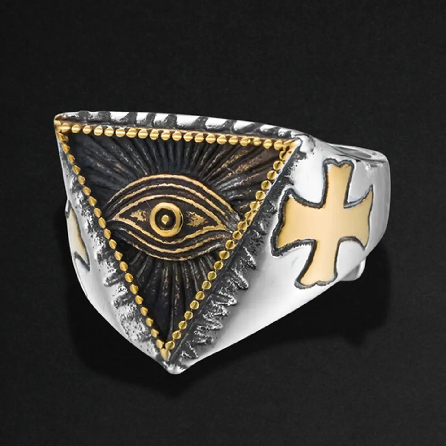 Anillo Color Plata Ojo Illuminati Acero Inoxidable Hombre 2