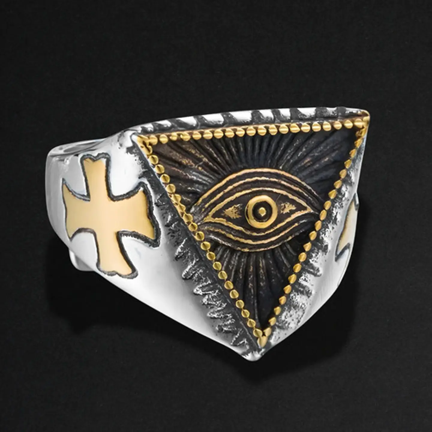Anillo Color Plata Ojo Illuminati Acero Inoxidable Hombre 3