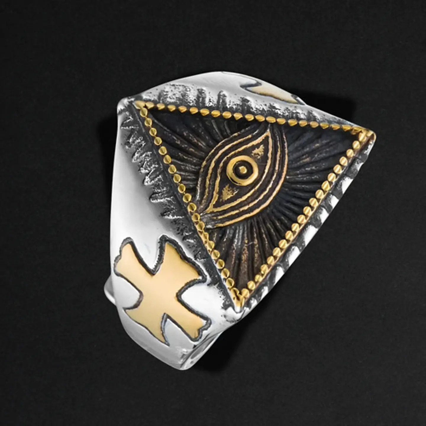 Anillo Color Plata Ojo Illuminati Acero Inoxidable Hombre 4