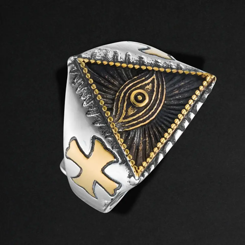 Anillo Color Plata Ojo Illuminati Acero Inoxidable Hombre 4