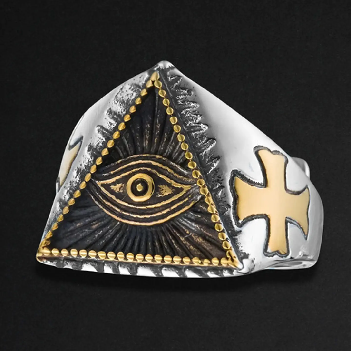 Anillo Color Plata Ojo Illuminati Acero Inoxidable Hombre 5