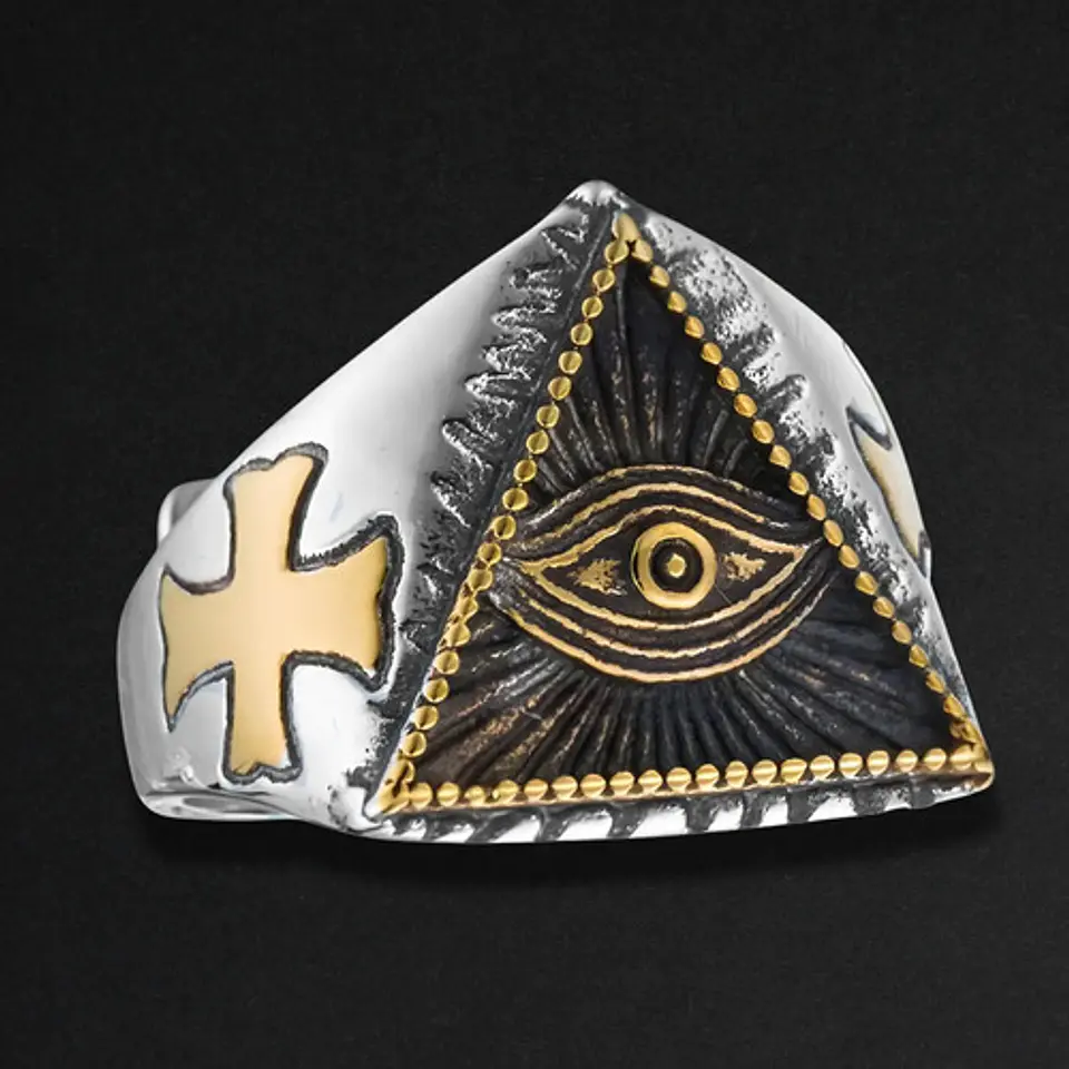 Anillo Color Plata Ojo Illuminati Acero Inoxidable Hombre 6