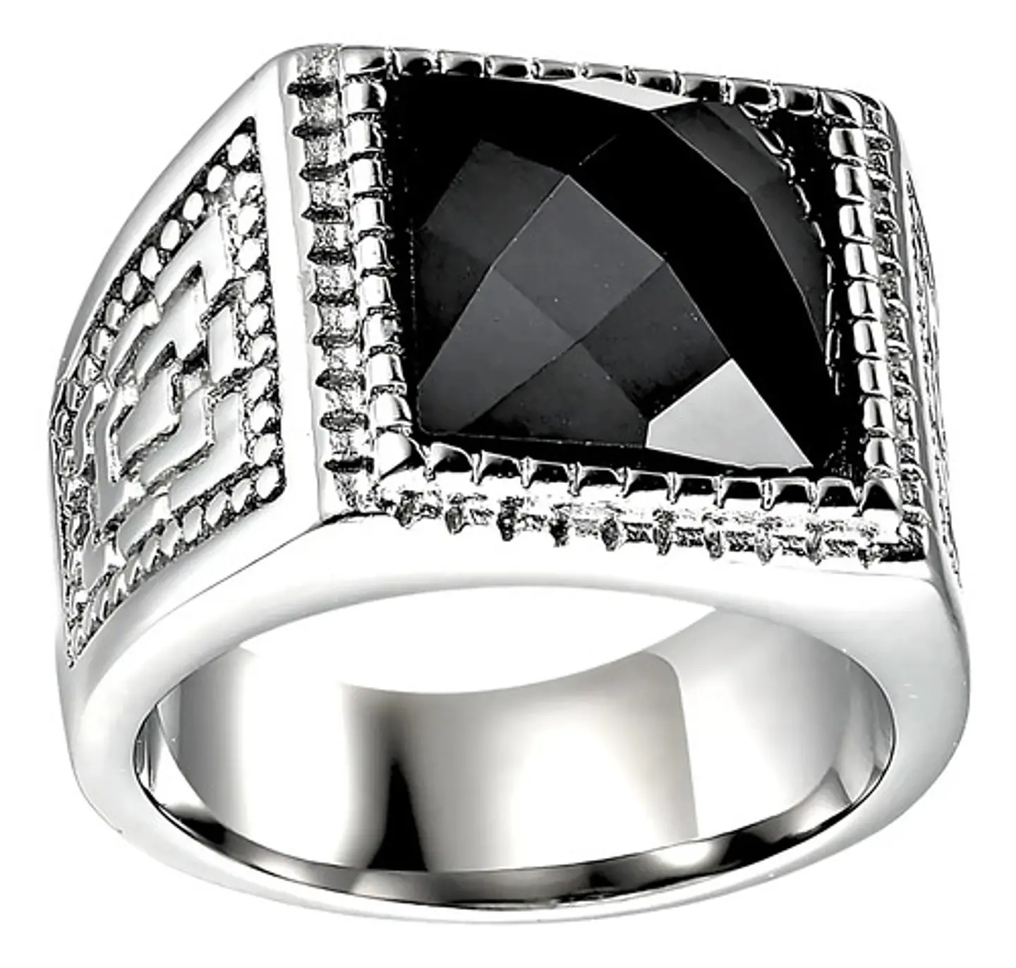 Anillo Color Plata Piedra Cz Clásico Acero Inoxidable Hombre 1