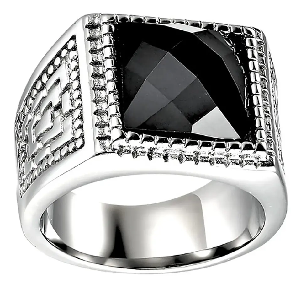 Anillo Color Plata Piedra Cz Clásico Acero Inoxidable Hombre 1