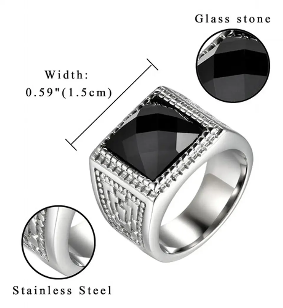 Anillo Color Plata Piedra Cz Clásico Acero Inoxidable Hombre 2