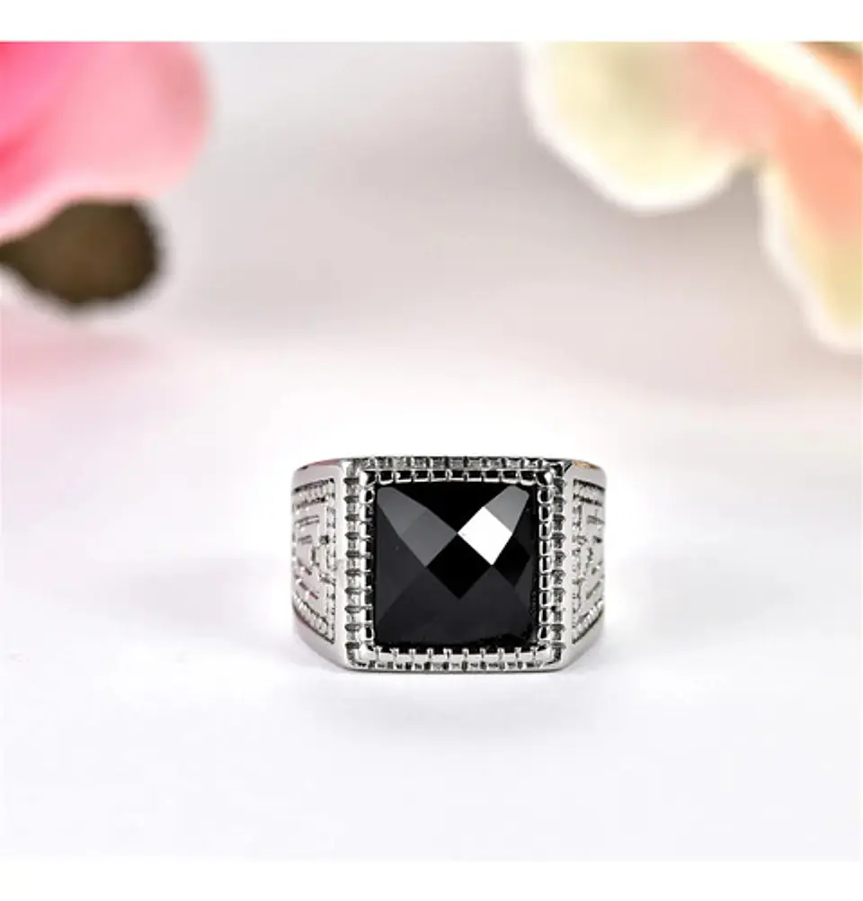 Anillo Color Plata Piedra Cz Clásico Acero Inoxidable Hombre 5